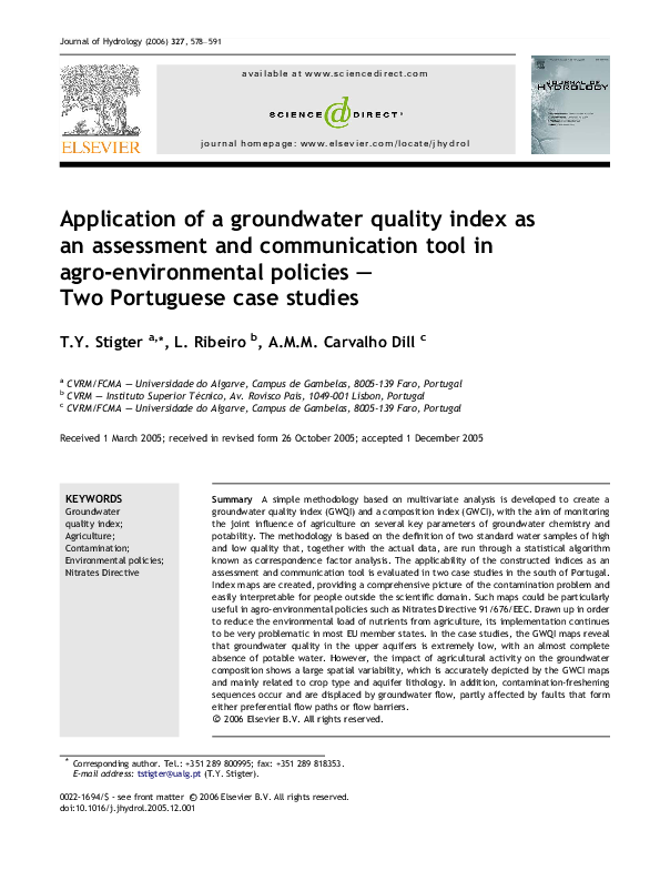 (PDF) Application of a groundwater quality index as an assessment and ...