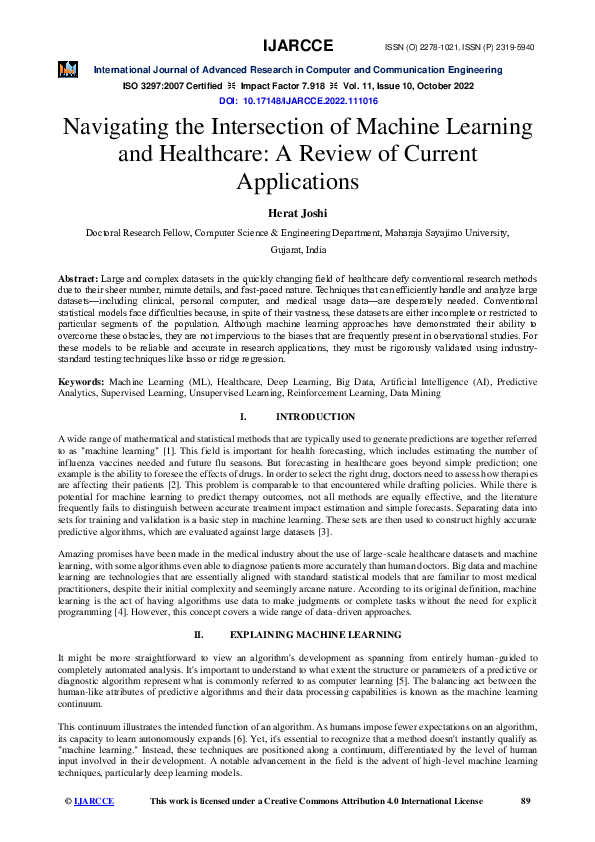 (PDF) Navigating the Intersection of Machine Learning and Healthcare: A ...