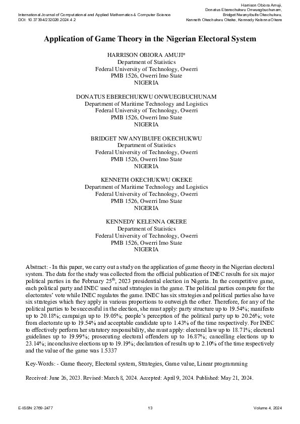 (PDF) Application of Game Theory in the Nigerian Electoral System