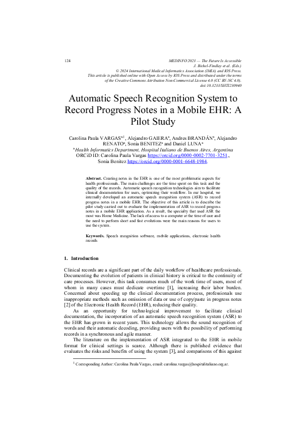 (PDF) Automatic Speech Recognition System to Record Progress Notes in a ...
