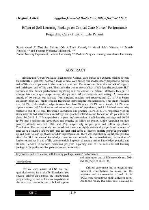 (PDF) Impact of Self-Learning on Critical Care Nurses in End-of-Life Care