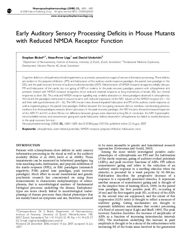 (PDF) Early Auditory Sensory Processing Deficits in Mouse Mutants with ...