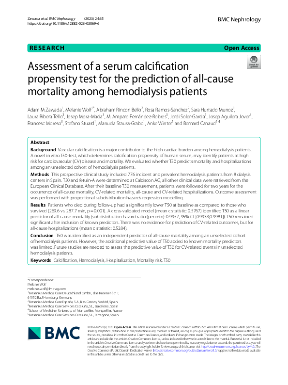 (PDF) Assessment of a serum calcification propensity test for the ...