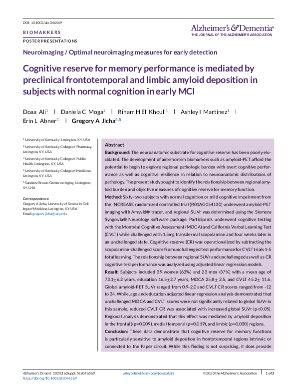 (PDF) Cognitive reserve for memory performance is mediated by ...