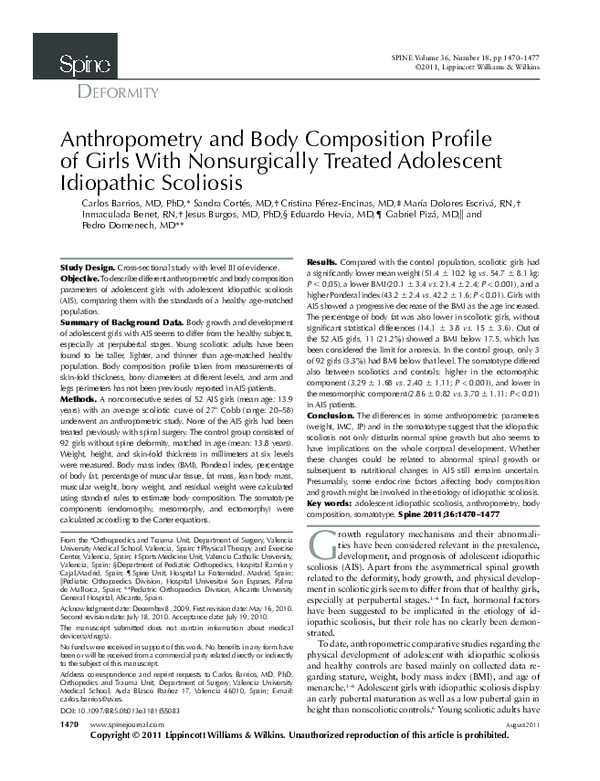 (PDF) Anthropometry and Body Composition Profile of Girls With ...