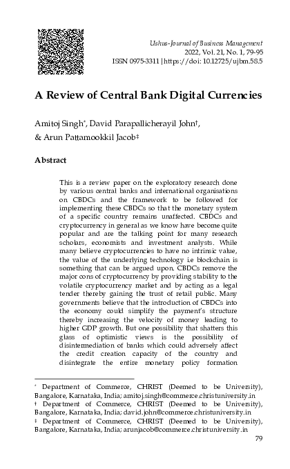 (PDF) A Review of Central Bank Digital Currencies