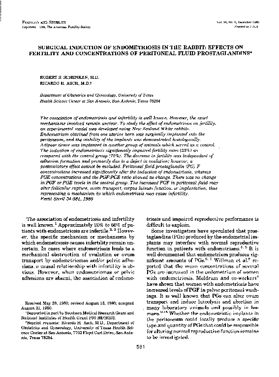 (PDF) Surgical Induction of Endometriosis in the Rabbit: Effects on ...