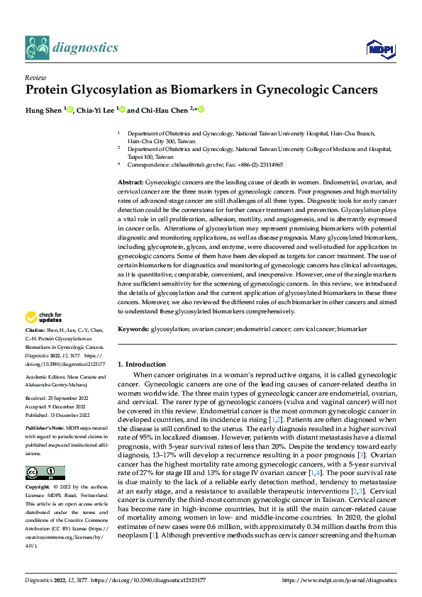 (PDF) Protein Glycosylation as Biomarkers in Gynecologic Cancers