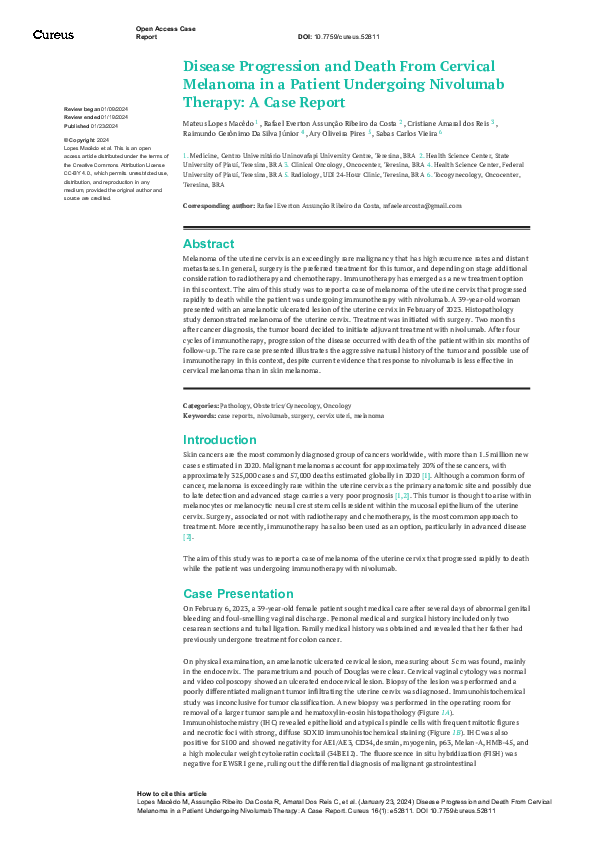 (PDF) Disease Progression and Death From Cervical Melanoma in a Patient ...