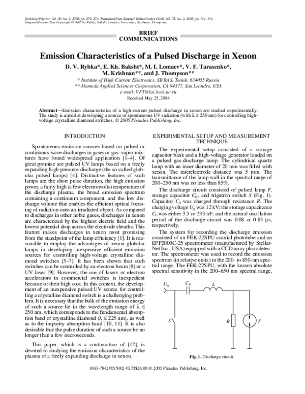 (PDF) Emission characteristics of a pulsed discharge in xenon