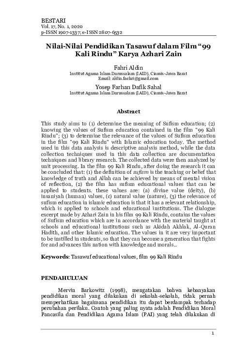 (PDF) Nilai-Nilai Pendidikan Tasawuf dalam Film “99 Kali Rindu” Karya ...