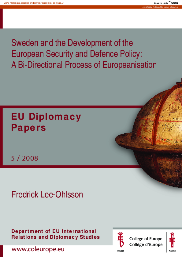 (PDF) Sweden and Development of the European Security and Defence Policy