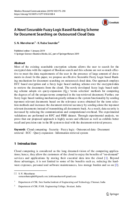 (PDF) A Novel Securable Fuzzy Logic Based Ranking Scheme for Document ...