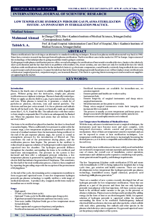 (PDF) Low Temperature Hydrogen Peroxide Gas Plasma Sterilization System ...