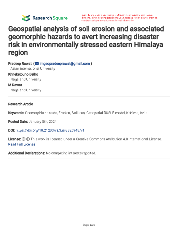 (PDF) Geospatial analysis of soil erosion and associated geomorphic ...
