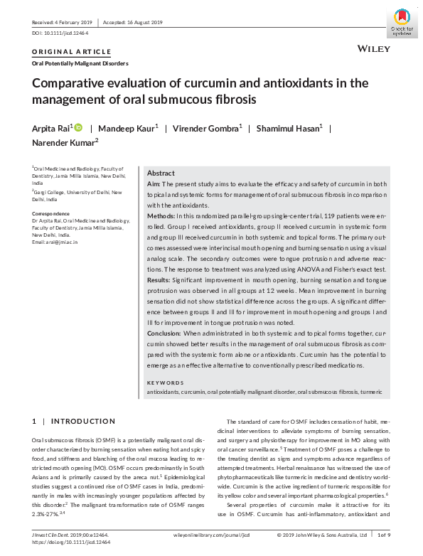 (PDF) Comparative evaluation of curcumin and antioxidants in the ...