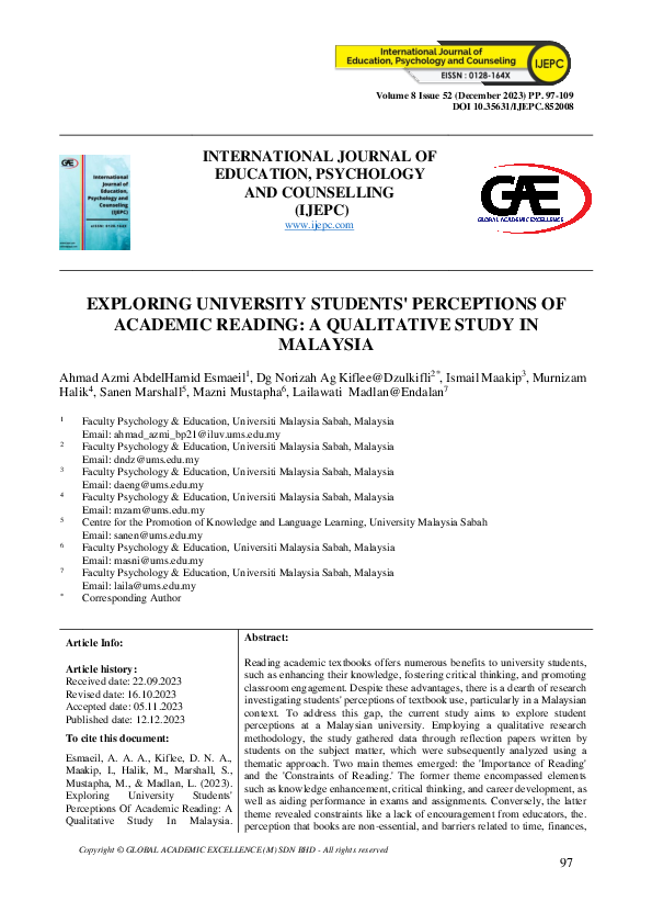 (PDF) Exploring University Students' Perceptions of Academic Reading: A ...