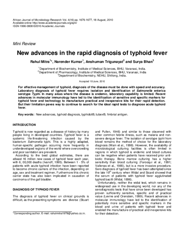 (PDF) New Advances In the Rapid Diagnosis of Typhoid Fever