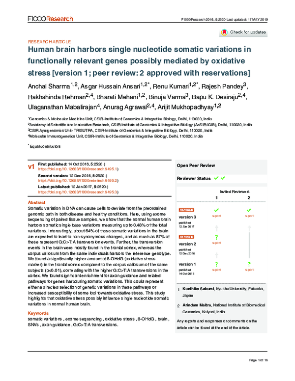 (PDF) Human brain harbors single nucleotide somatic variations in ...