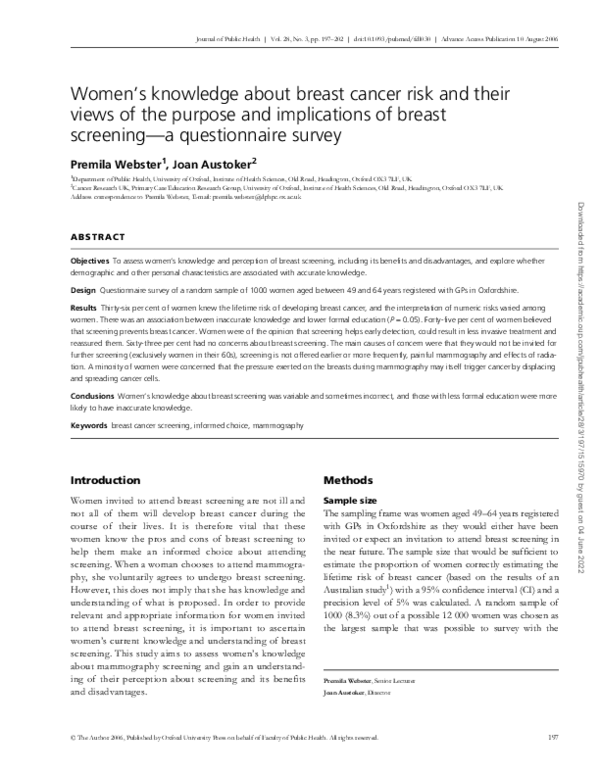 (PDF) Women’s knowledge about breast cancer risk and their views of the ...