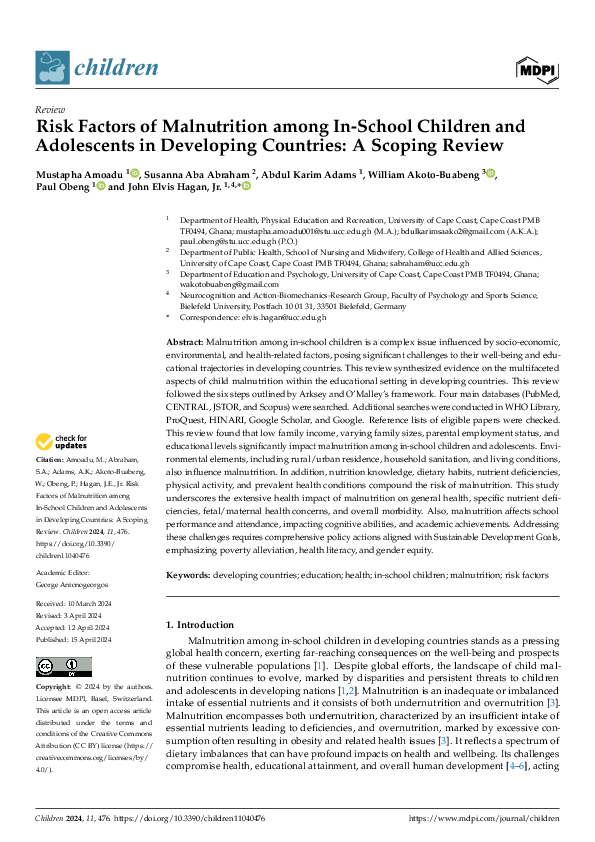 (PDF) Risk Factors of Malnutrition among In-School Children and ...