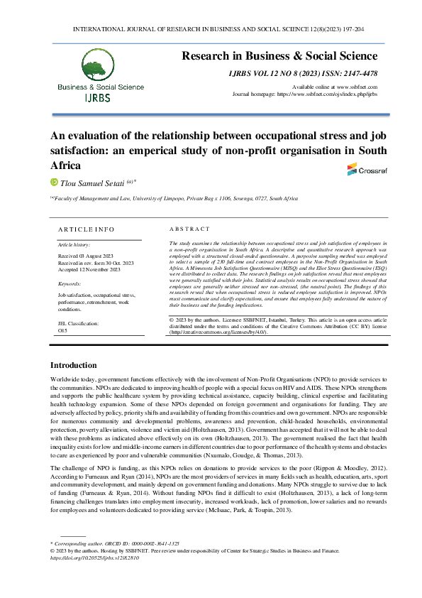 (PDF) An evaluation of the relationship between occupational stress and ...