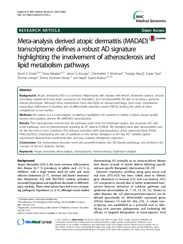 (PDF) Meta-analysis derived atopic dermatitis (MADAD) transcriptome ...