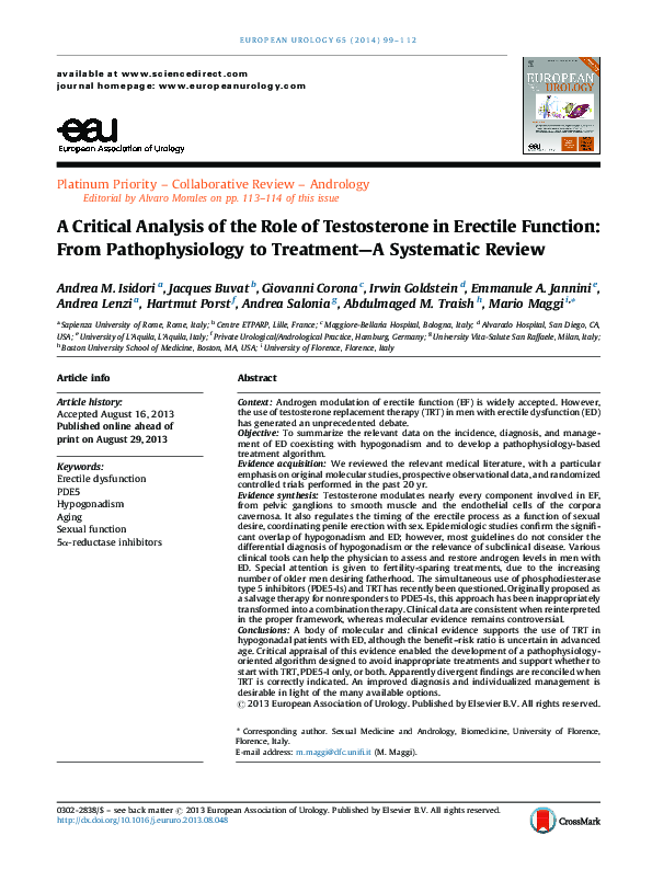 (PDF) A Critical Analysis of the Role of Testosterone in Erectile ...
