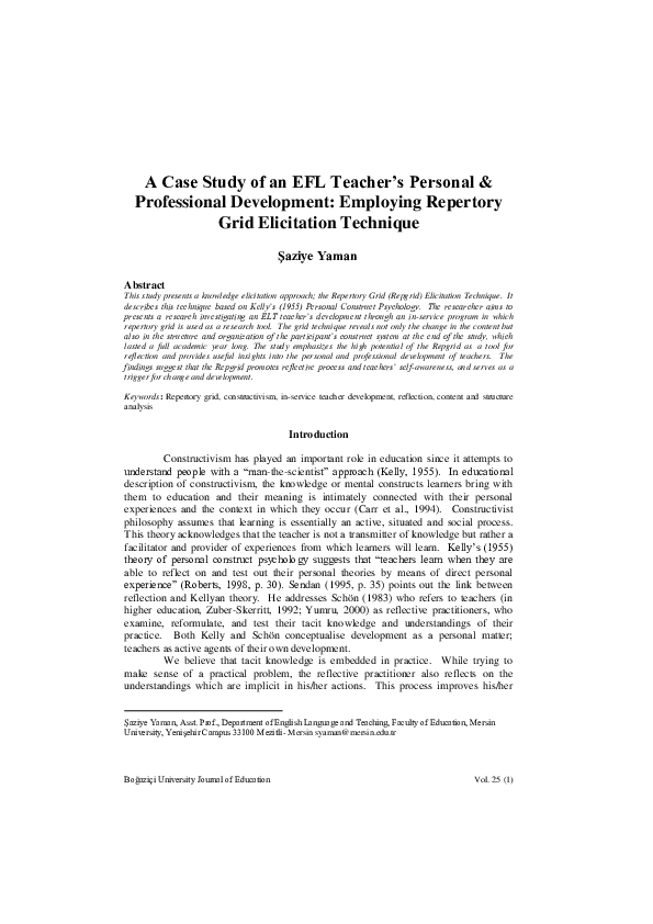 (PDF) A Case Study of an EFL Teacher’s Personal & Professional ...