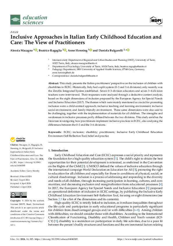 (PDF) Inclusive Approaches in Italian Early Childhood Education and ...