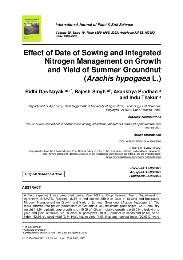 (PDF) Effect of Date of Sowing and Integrated Nitrogen Management on ...