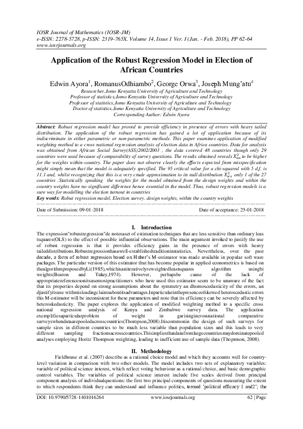 (PDF) Application of the Robust Regression Model in Election of African ...