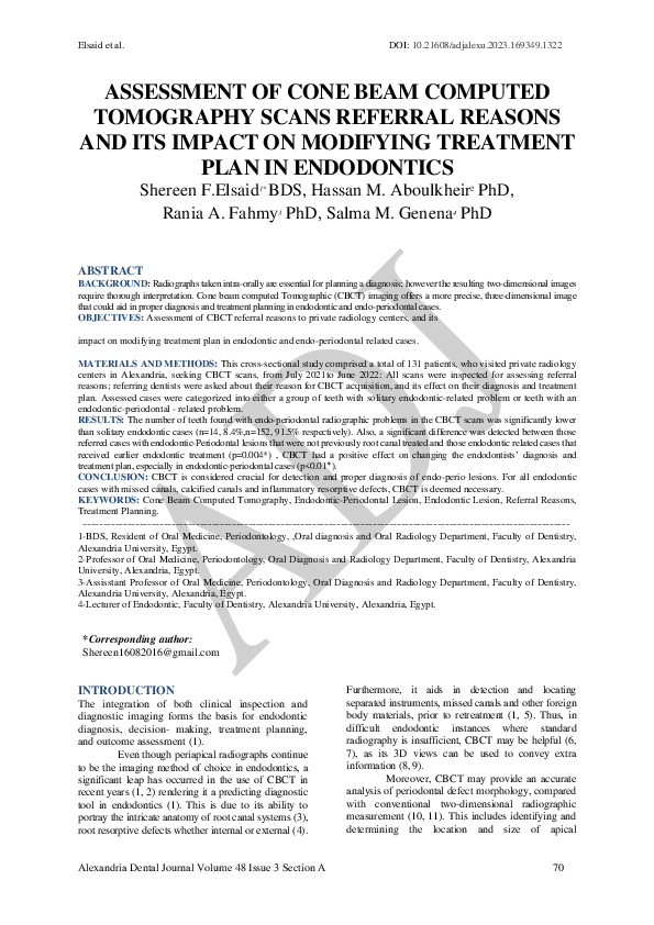 (PDF) Assessment of Cone Beam Computed Tomography Scans Referral ...