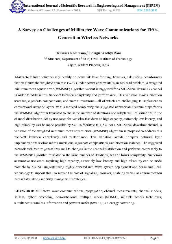 (PDF) A Survey on Challenges of Millimeter Wave Communications for ...
