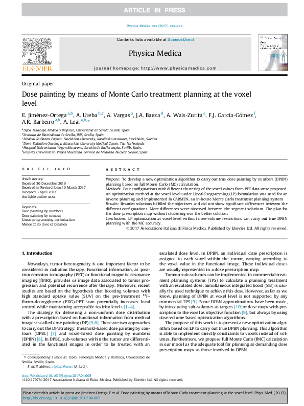 (PDF) Dose painting by means of Monte Carlo treatment planning at the ...