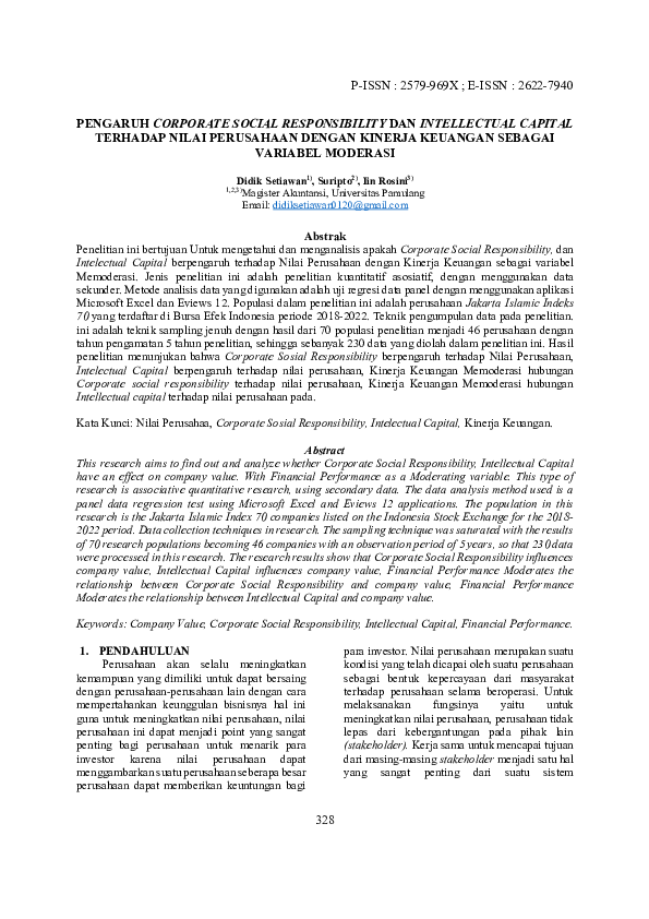 (PDF) PENGARUH CORPORATE SOCIAL RESPONSIBILITY DAN INTELLECTUAL CAPITAL ...
