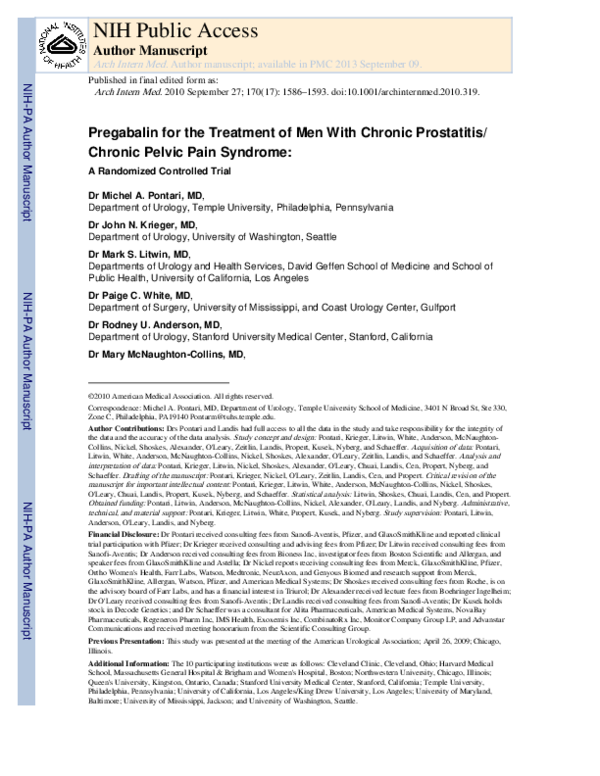 (PDF) Pregabalin for the Treatment of Men With Chronic Prostatitis ...