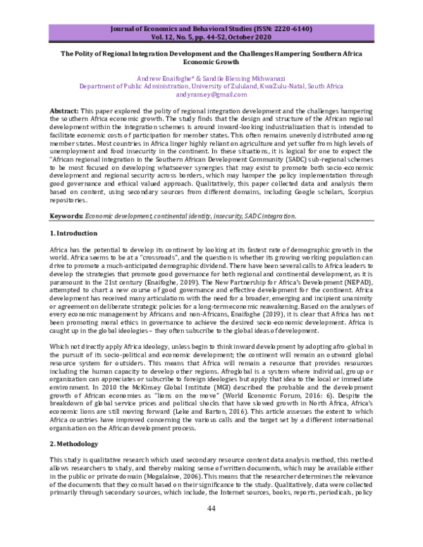 (PDF) The Polity of Regional Integration Development and the Challenges ...