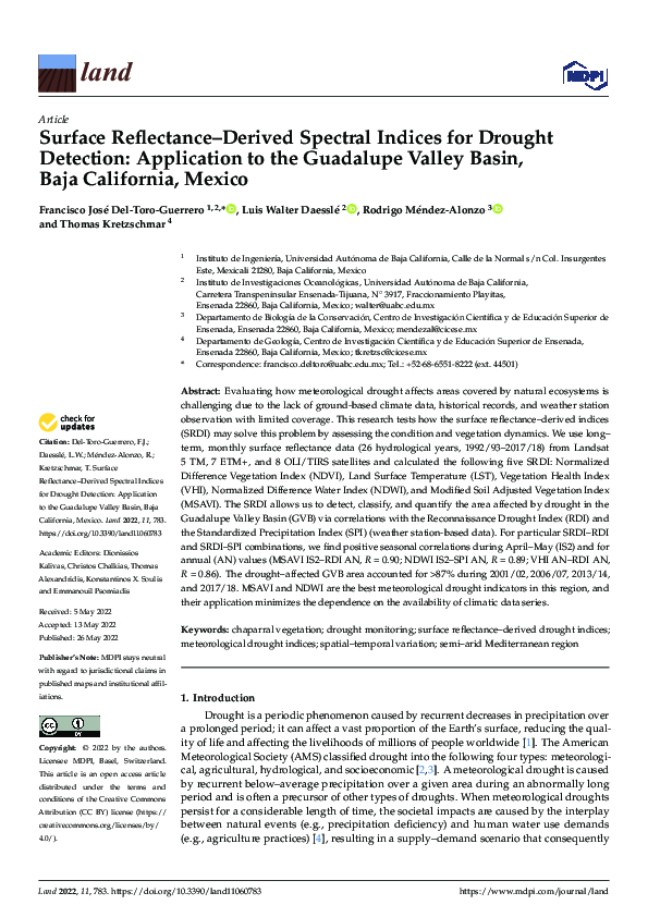 (PDF) Surface Reflectance–Derived Spectral Indices for Drought ...