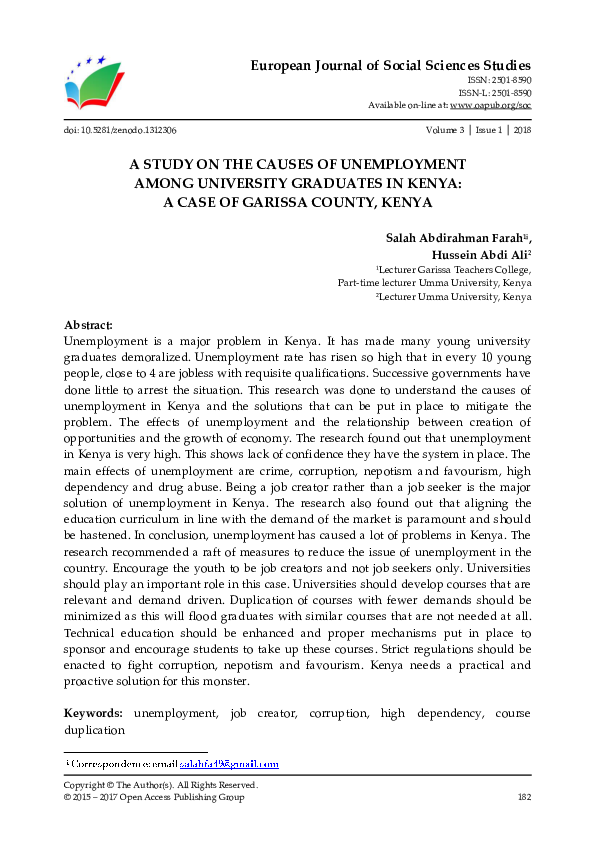 (PDF) A Study on the Causes of Unemployment among University Graduates ...