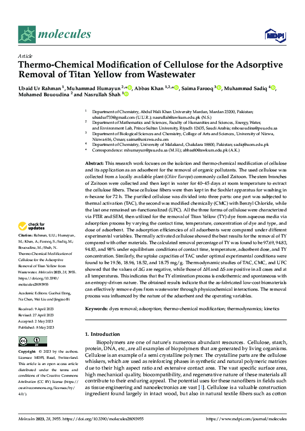 (PDF) Thermo-Chemical Modification of Cellulose for the Adsorptive ...