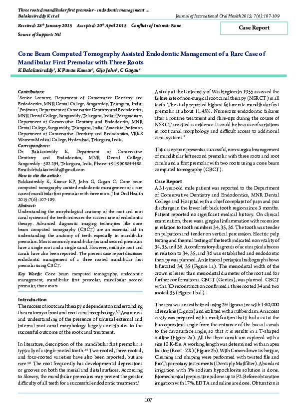 (PDF) Cone Beam Computed Tomography Assisted Endodontic Management of a ...