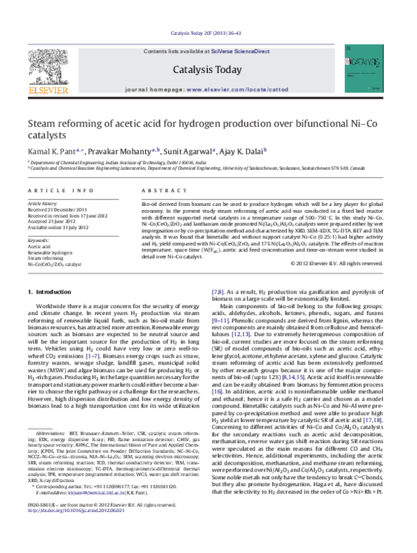 (PDF) Steam reforming of acetic acid for hydrogen production over ...