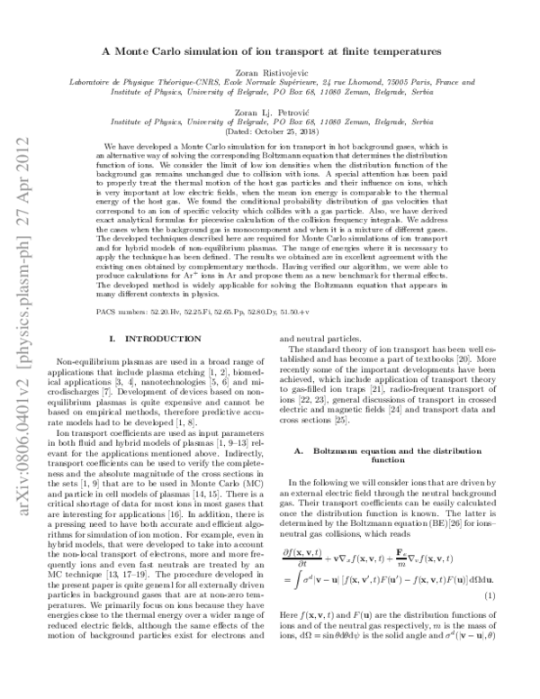 (PDF) A Monte Carlo simulation of ion transport at finite temperatures