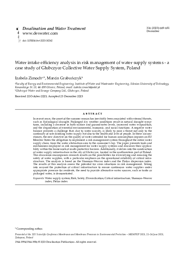 (PDF) Water intake efficiency analysis in risk management of water ...