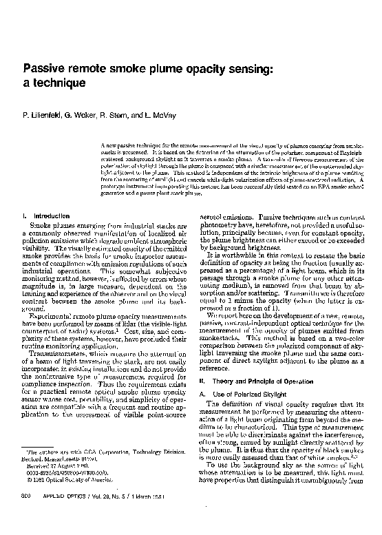 (PDF) Passive remote smoke plume opacity sensing: a technique