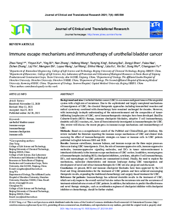 (PDF) Immune escape mechanisms and immunotherapy of urothelial bladder ...