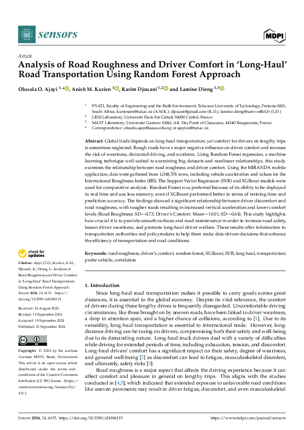 (PDF) Analysis of Road Roughness and Driver Comfort in 'Long-Haul' Road ...