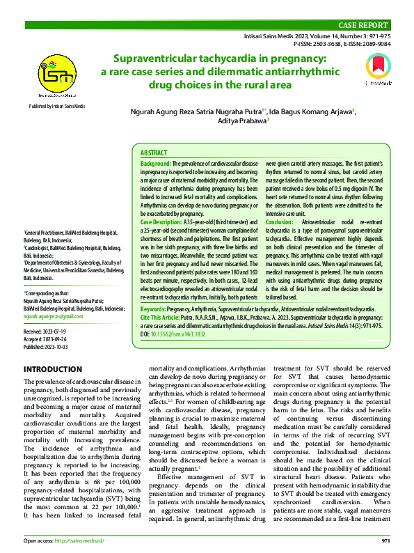 (PDF) Supraventricular tachycardia in pregnancy: a rare case series and ...