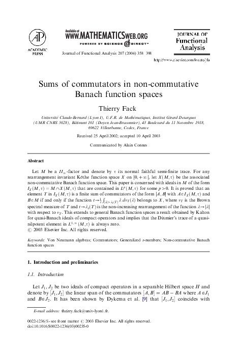 (PDF) Sums of commutators in non-commutative Banach function spaces ...